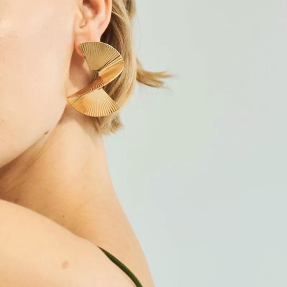 Gold Plated Big Twisted Earrings - Picture 3 of 5